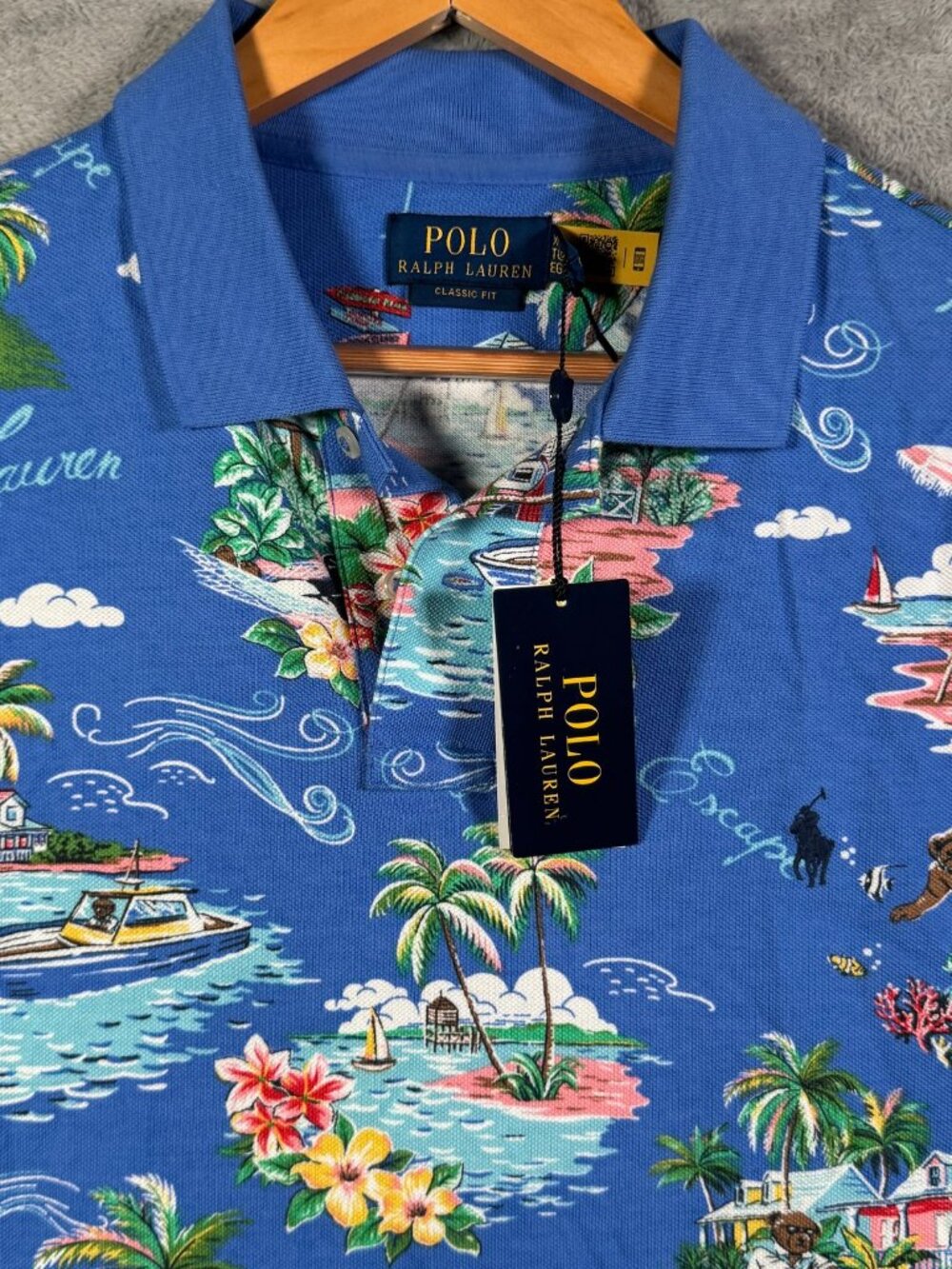 Polo Ralph Lauren Shirt Mens XL Blue Coastal Escape Hawaiian Tropical Bear $145